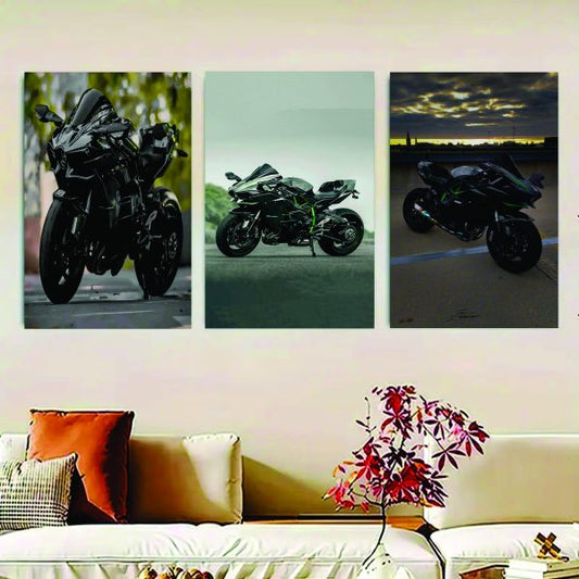Set of 3 Ninja H2R bike sticky canvas photo tiles for wall décor
