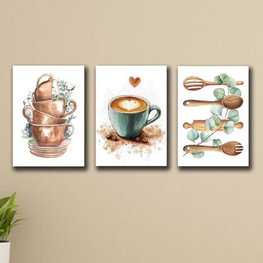 Set of 3  Stylish Wooden Wall Canvas Frames Art for Dining Room & Kitchen