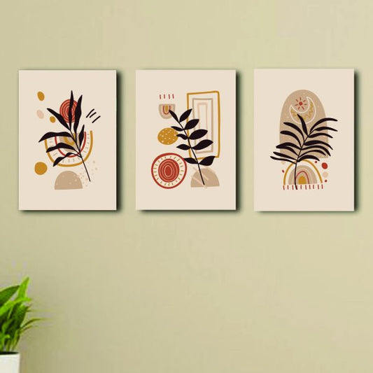 Boho Wall Art Set of 3 Sticky Wooden Canvas Frames for Home and Room Décor