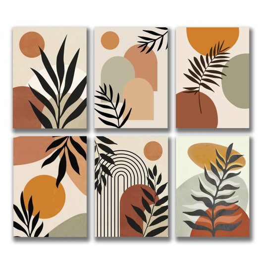 Set of 6 Abstract Art Wooden Canvas Frames – Modern Wall Decor