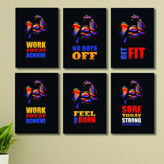 Set Of 6 Gym Wall Art 8x11 Inches MDF Wooden Phototile Frames with Sticky Back – Fitness Motivational Home Gym Decor
