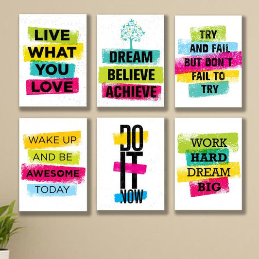 Set of 6 Motivational Sticky Inspirational Canvas Frames for Wall Decor