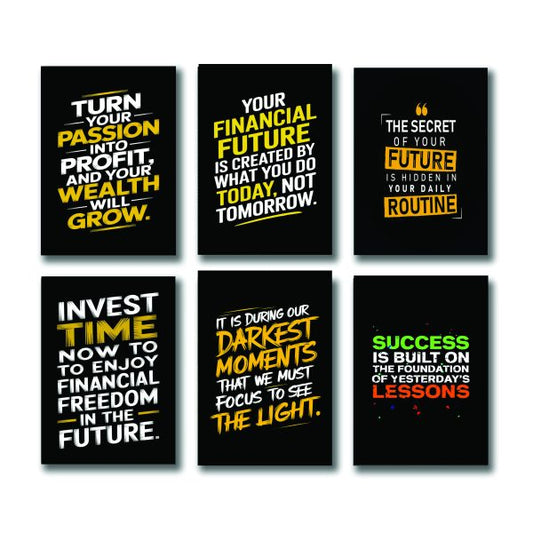 Set of 6 Motivational Sticky Wooden Canvas Frames for Wall Décor – 8x11 Inch