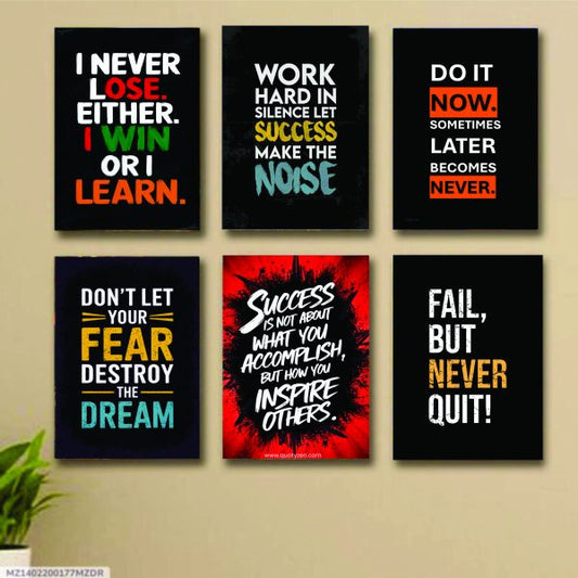 Set of 6 motivational wooden canvas frames for wall décor, sticky phototiles for office and home