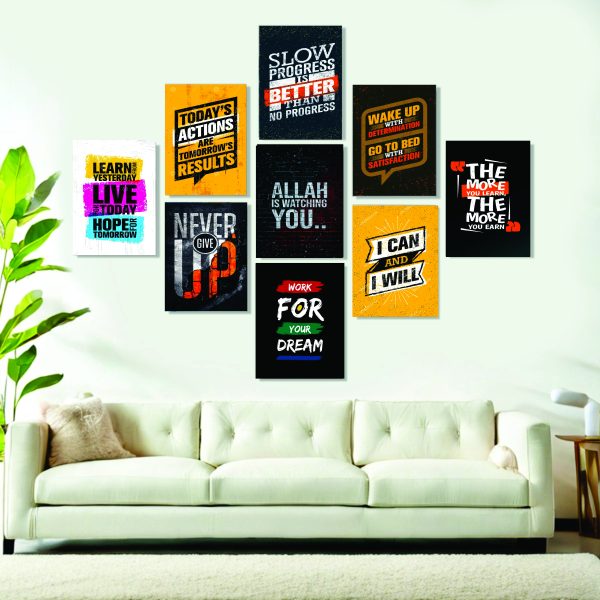 "Set of 9 Motivational Sticky Canvas Wall Art Frames"