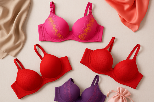 Silk embroidered padded bra for women – luxury silk undergarment with stylish embroidery and everyday support in random colors
