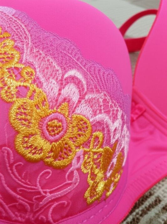 Silk embroidered padded bra for women – luxury silk undergarment with stylish embroidery and everyday support in random colors

