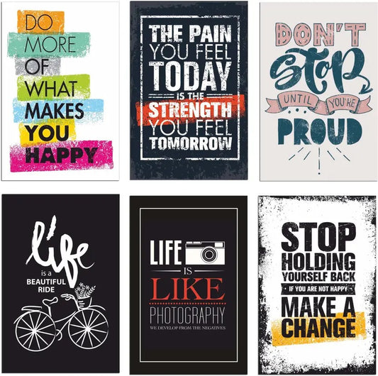 6 Piece PVC Motivational Quotes Wall Board Combo for Home and Office Decoration