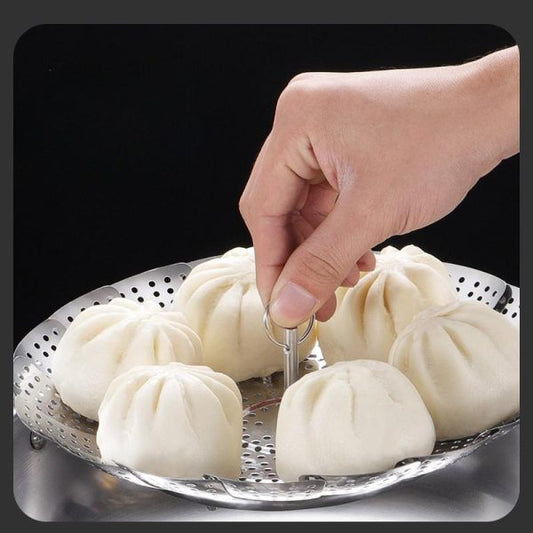 Stainless Steel Folding Vegetable Steamer Basket with Adjustable Detachable Tray for Kitchen Cooking