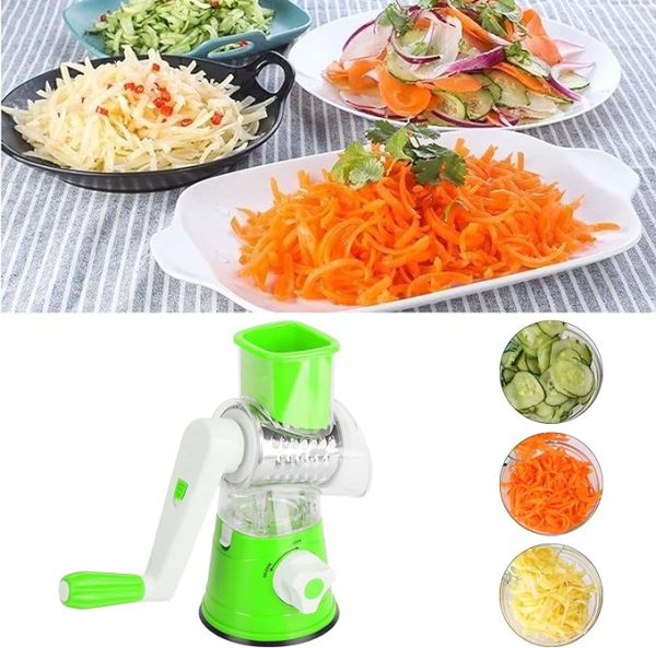 TableTop Drum Grater – Manual Vegetable Cutter Slicer and Grater – Multi-Functional Kitchen Gadget with Stainless Steel Blades