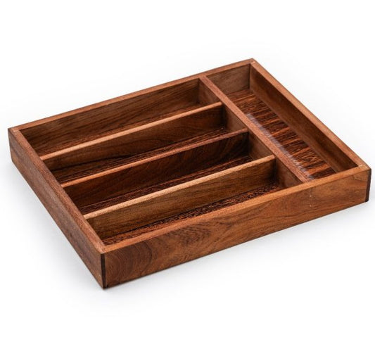 Wood Utensil Holder and Wooden Cutlery Tray for Kitchen and Dining Table Organization
