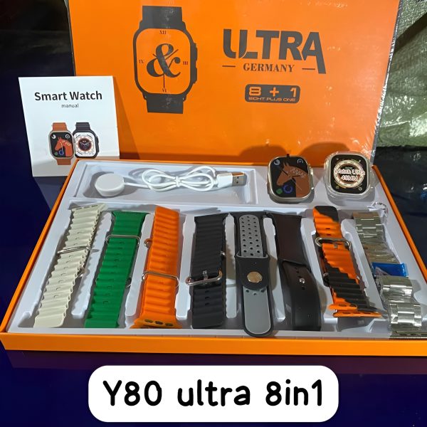 Y80 Ultra 8-in-1 Smartwatch – Big Display with 8 Straps